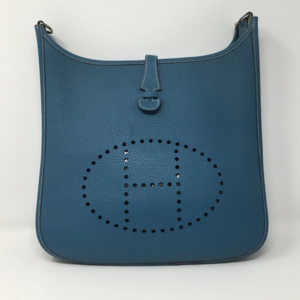 SOLD! HERMES Evelyne I Square Blue Crossbody